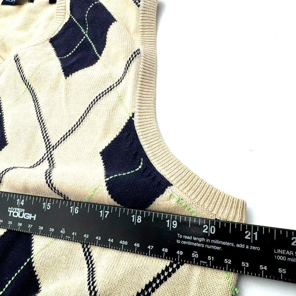 JOHN ASHFORD Men's Small Tan Navy Blue‎ Argyle Sweater Vest Pullover Preppy Golf